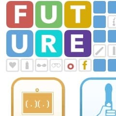 future of sex logo with individual letters in different coloured squares