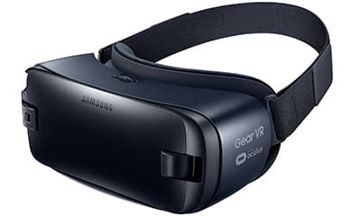 Samsung Gear VR headset logo on front and side with strap