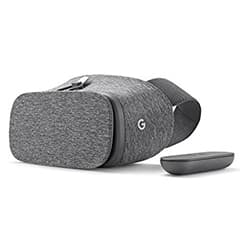 gray Google Daydream VR headset with remote