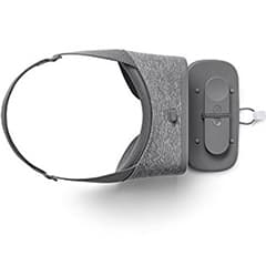 gray Google Daydream VR headset with front panel open