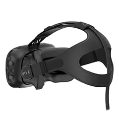 back view of HTC Vive VR headset straps and padded eyepieces visible