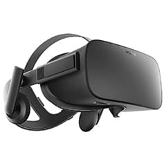 Black oculus rift virtual reality headset with built in earphones