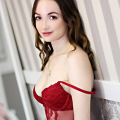 Pale brunette model posing in sexy red lingerie X VR Chat